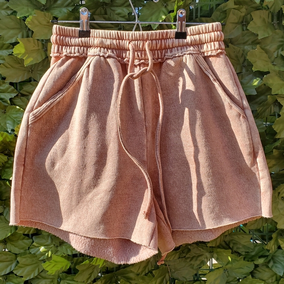 Rust Acid Wash Fleece Drawstring Shorts - Picture 3 of 4